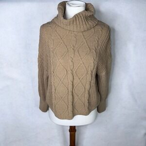 Hazel Moon Tan Womens Cable Knit‎ Chunky Turtleneck Sweater XS Cozy Winter